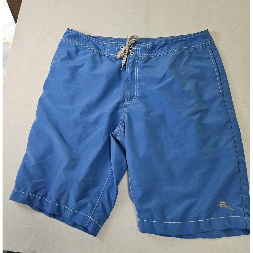 Tommy Bahama Swim Trunks Mens 38 Blue Board Shorts Marlin Logo Mesh Lined Beach